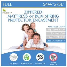 Full Size Mattress or Box Spring Encasement (5" to 8" Depth) - Low Profile Waterproof Zippered Protector Hypoallergenic Premium Bed Cover Protects from Dust Allergens