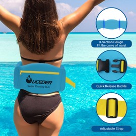 UCEDER Swim Flotation Belt for Adults, Adjustable Swim Belt with Zippered Pocket & Quick Release Buckle,3-Section EPE Swimming Buoyancy Belt, Ideal for Water Aerobics, Pool Training, Aqua Jogging