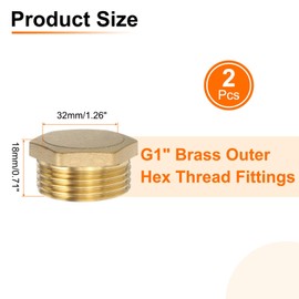 uxcell 2 Pcs Brass Outer Hex Thread Fittings, G1" Male Brass Plug Male Threaded Socket Pipe Plug Fitting Brass Plugs Fitting Hex Head Plug for Water Oil Gas