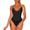 Lrady Black Silky Silver Rhinestone Spaghetti Strap Cami Backless Bodysuits