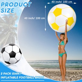Lewtemi 2 Pcs 40 Inch Giant Inflatable Soccer Ball Large Huge Beach Balloons Oversized Football Sport Birthday Party Decoration Favor Gift Pool Supplies for Outdoor Game Summer Activity(Black, Yellow)