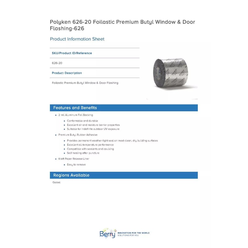 Polyken 626-20 Foilastic Premium Butyl Window & Door Flashing Tape