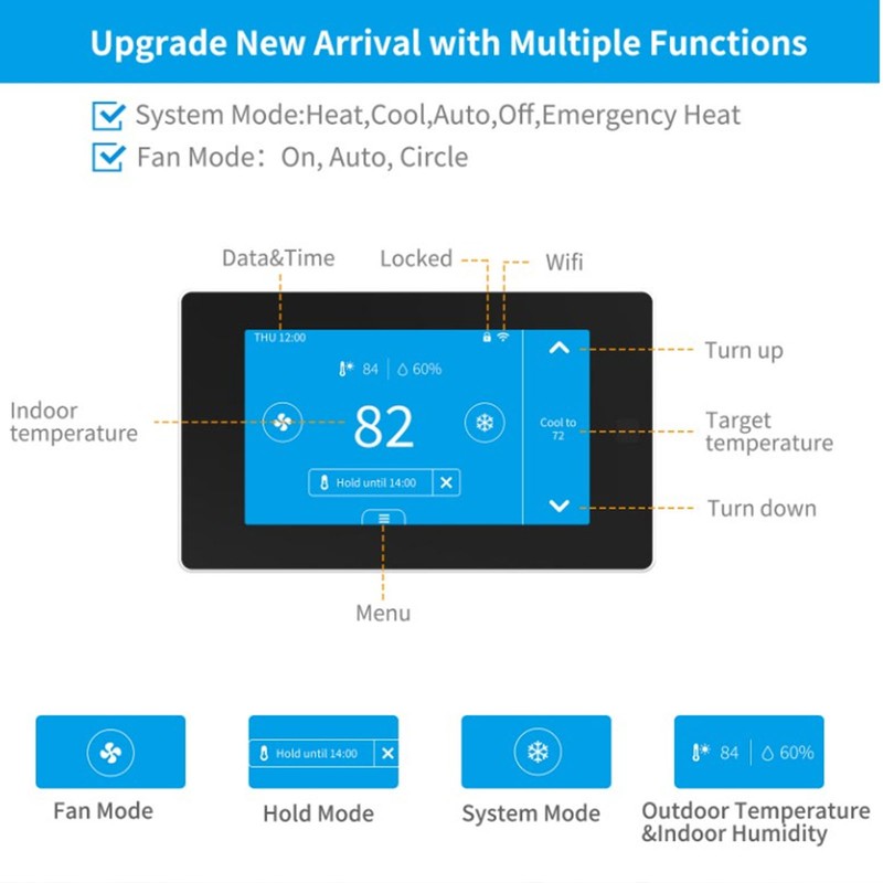 WiFi Temperature Controller APP Remote Control WIFI 4.3in Touchscreen Thermostat