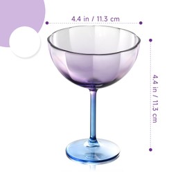 Flower Martini Glasses Set 4 Purple Plastic Margarita Glasses Blue Cocktail Glasses Floral Drinking Glasses Unique Martini Glasses Colorful Glassware Cute Cocktail Glasses Vintage Wine Glasses