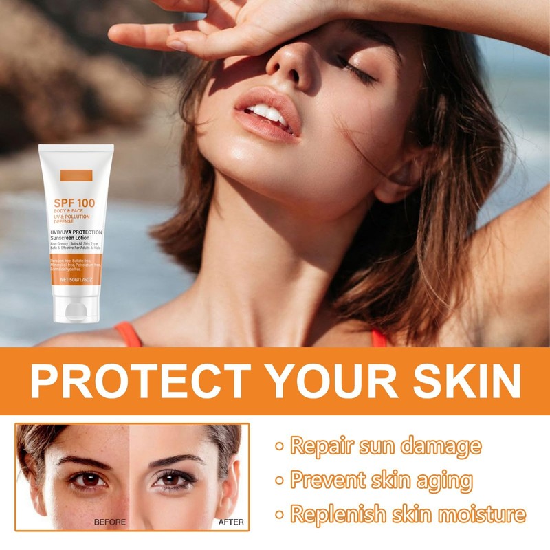 Sunscreen SPF 100, Waterproof Moisturiser with SPF 100,UVB/UVA Protection Sun