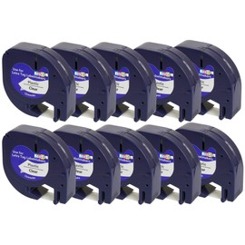 Compatible Plastic Tape for Dymo Letra Tag, Black On Colourless (12 mm x 4 m) 10