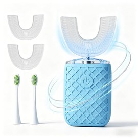 Sonic Electric U Shaped Toothbrush for Adults, Automatic Full Mouth Cleaning Toothbrush, 360° Stain Removal, IPX7 Waterproof Rechargeable, 3 U-Shape & 2 Straight Brush Heads (Blue)