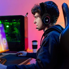 ionX Wired Gaming Headphones with Microphone, Over The Ear 3.5mm Headphones with Microphone and RGB Lighting (Black)