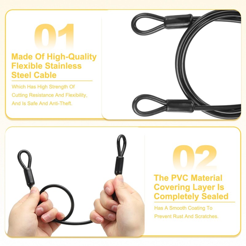 PATIKIL Security Cable 5 ft x 3/16" (5mm), 2Pcs Braided