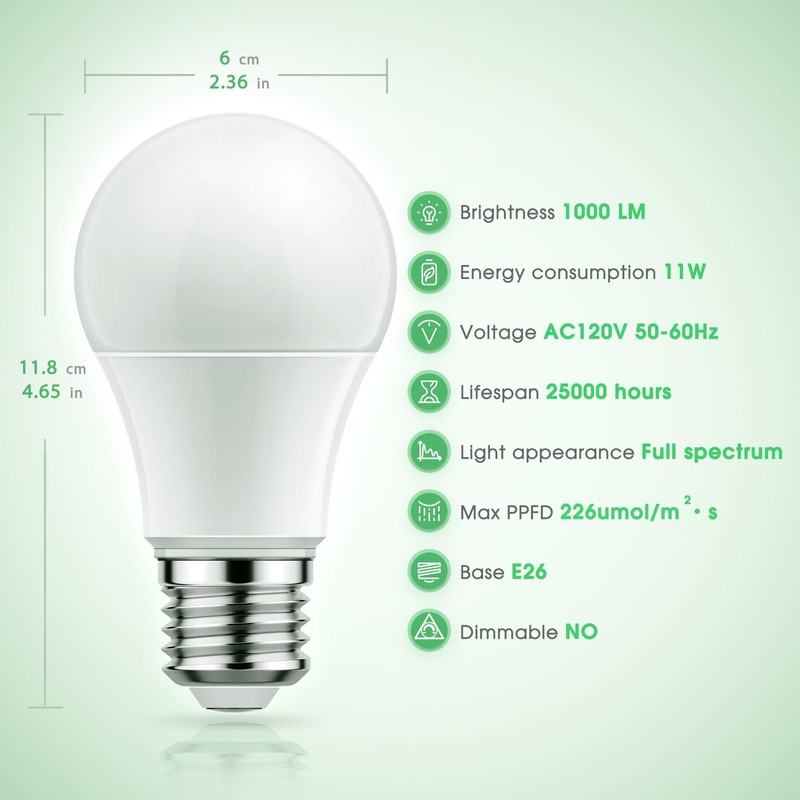 Briignite Full Spectrum LED Grow Light Bulbs, A19 Shape, E26