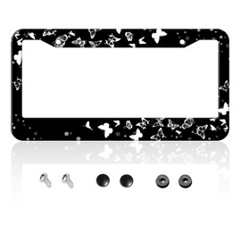 Beautiful Butterfly License Plate Frame - 1 Pack Aluminum Car License Plate Cover Black and White Butterfly License Plate Holder Universal US-Canada 2 Hole Auto Car Tag for Women/Men