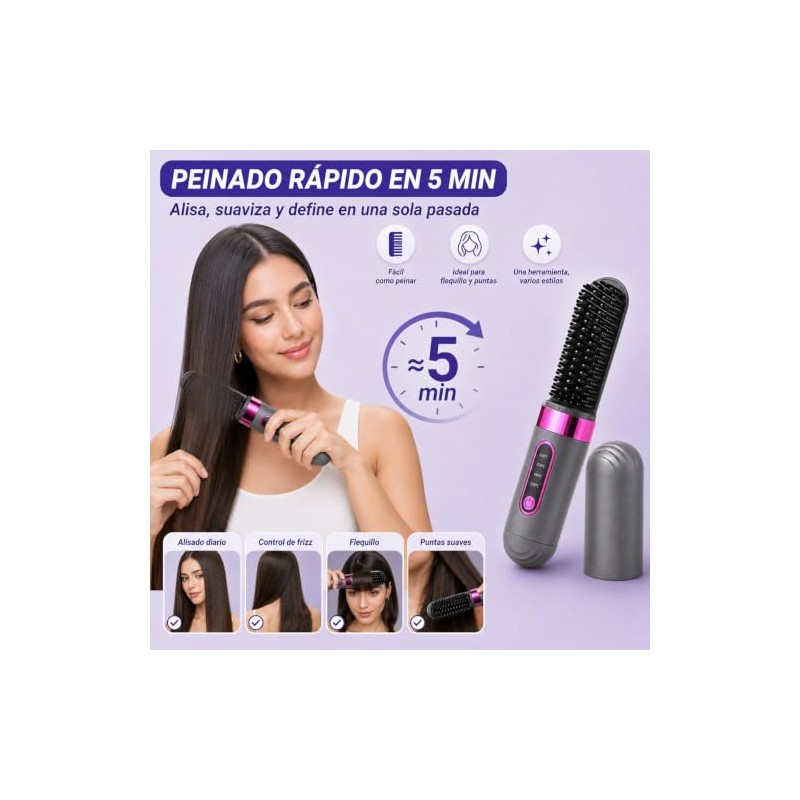 Cepillo Alisador de Cabello Inalámbrico, 4 Temperaturas y Pantalla LCD