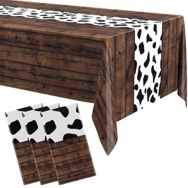 Remagr 54 x 108 Inch Cow Tablecloth for Party Decor Western Table Cloth Cowboy Print Plastic Rustic Table Runner Highland My First Rodeo Toys Farm Animal Holiday Story(Dark Khaki Pattern,6 Pcs)