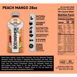BODYARMOR LYTE Sports Drink Low-Calorie Sports Beverage, Peach Mango, Coconut Water Hydration, Natural Flavors With Vitamins, Potassium-Packed Electrolytes, Perfect For Athletes 28 Fl Oz (Pack of 12)