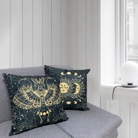 Tucocoo Bohemia Pillow Covers Set of 4 Cosmic Moon Phases Pillow Covers Sun Moth Snake Square Cushion Cover Outdoor Modern Cushion Covers Decorative for Couch Sofa Living Room