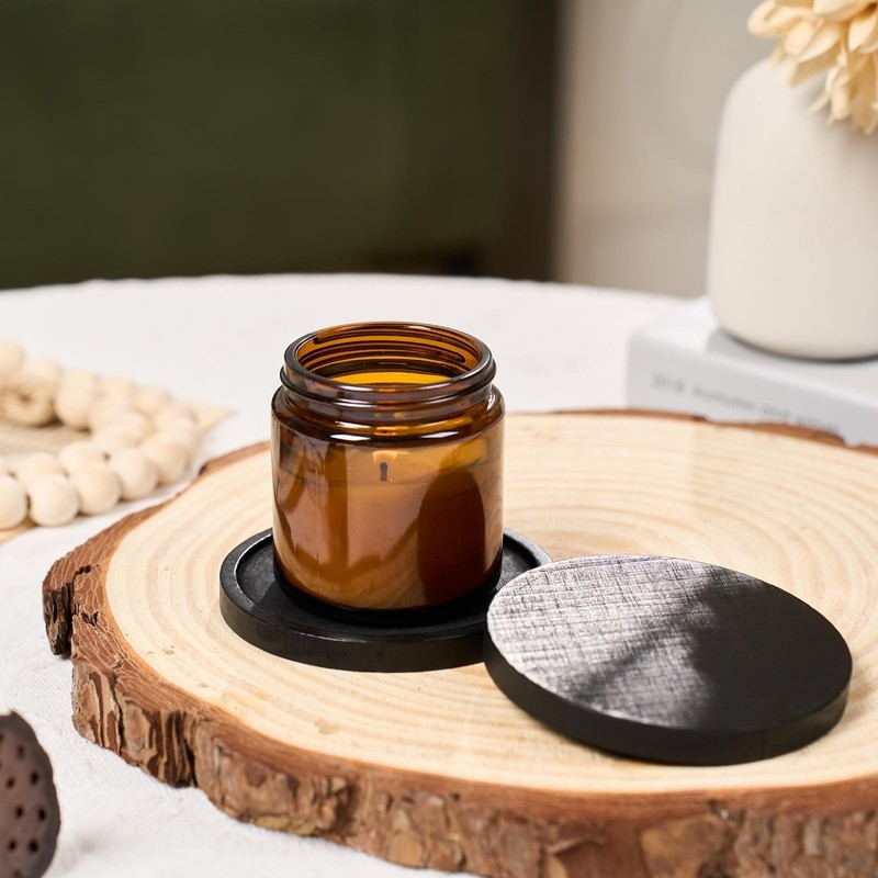 3-Piece Black Wood Candle Holder Plate Base Set for Pillar