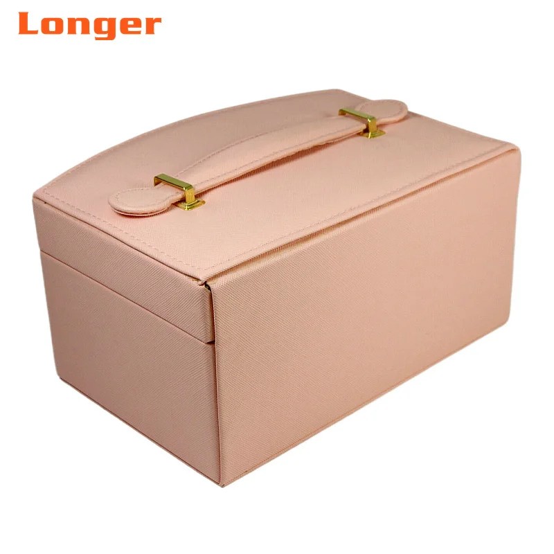 LG7241 Large Travel Jewelry Storage Box 2-Layer PU Leather Button