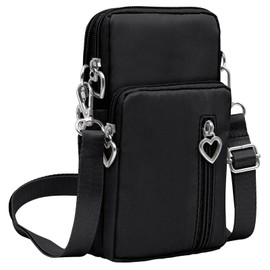 YINHEXI Small Crossbody Bags for Women Trendy, Mini Triple Compartment Cell Phone Crossbody Wallet Purses (Black-02)