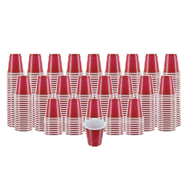PARTY BARGAINS 2oz Plastic Shot Glasses - (480 Pack) Mini Red Disposable Plastic Shot Cups, Jello Shots, Perfect Size for Serving Condiments, Snacks, Samples and Tastings