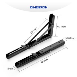 Ravinte Folding Shelf Brackets - Matte Black Collapsible 12 Inch Heavy Duty Brackets for Table Bench, Space Saving Design, 4 Pack Folding Bracket