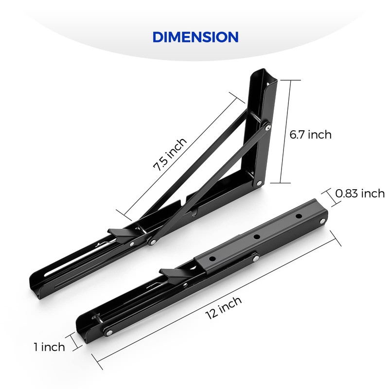 Ravinte Folding Shelf Brackets - Matte Black Collapsible 12 Inch