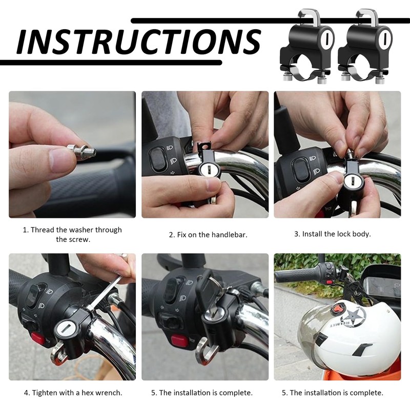 2 Pieces Motorcycle Helmet Locks, 2 Pieces Spacers, 2 Pieces