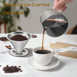 Vevirabe Pour Over Coffee Dripper 1-4 Cup 800 Mesh Inner Mesh ClothReusable Pour Over Filter Stainless Steel Filte for Home Travel Office Easy to Clean Paperless pour over maker