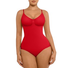FeelinGirl Shapewear Bodysuit Tummy Control Seamless Sculpting Body Shaper for Women Red XS-S