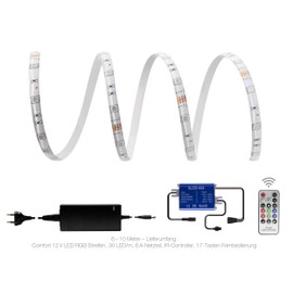 8 Meter LED RGB Strip Light kit 30 LEDs/metre/IP65 + Controller + 17 Keys Remote + 6 A Power Supply