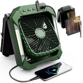 26800mAh Portable Fan Rechargeable with 18W Detachable Solar Panel, Quiet Battery Powered Camping Fan Cordless with LED Lantern,3 Speed,Timer,USB-C,for Bedroom Tent Home Office Desk Hurricane(Green)