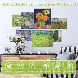 AtawLege 8 Pcs Art Acoustic Panels, Self-adhesive Impressionist Paintings Style Nature Soundproof Wall Panels, Art Decor Sound Absorbing Panel, Acoustic Treatment for Studio, Home, Office
