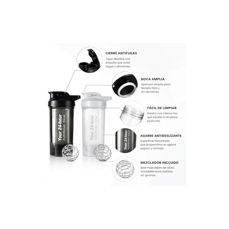 (2 piezas) 500ML Botella para Proteina de Coctelera，Botella Deportiva de