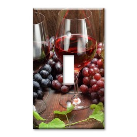 Art Plates 1-Gang Toggle OVERSIZED Switch Plate - OVER SIZE Decorative Metal Wall Plate - Wine with Grapes - (Made in USA)