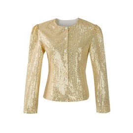 CARUHIF Women's Sequin Jacket Button Long Sleeve Casual Party Sparkle Blazer(Z2344YE,3XL)
