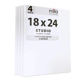 milo Stretched Artist Canvas | 18x24 inches | 4 Pack | 3/4” inch Thick Studio Profile | 11 oz Primed Large Canvases for Painting, Ready to Paint Art Supplies for Acrylic, Oil, Mixed Media
