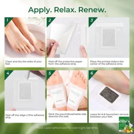 Herbal Foot Detox Pads, Bamboo Vinegar & Ginger Powder, Adhesive Foot Care Sheets for Relaxation, Overnight Detox, Improved Sleep & Foot Wellness