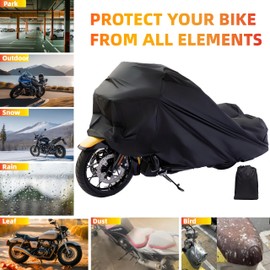 Wrypun Motorcycle Cover Heavy Duty Durable Waterproof Outdoor Protection Scooter Cover Fits up to 96" Yamaha Honda Harley Suzuki