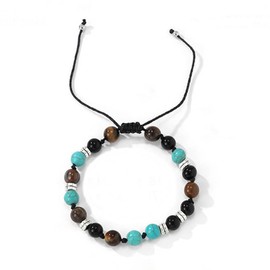 Bemous Boho Turquoise Bracelets for Men Healing Crystal Bracelet Black Bead Stone Hand Chain Bracelet