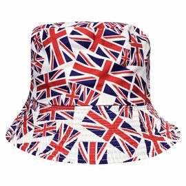 GIFTS 4 ALL Union Jack Flag Sun Bucket Hat for Sports Fans, Coronation Union Jack Flag Sun Hat, Reversible Adults Union Jack Summer Bucket Hat Blue
