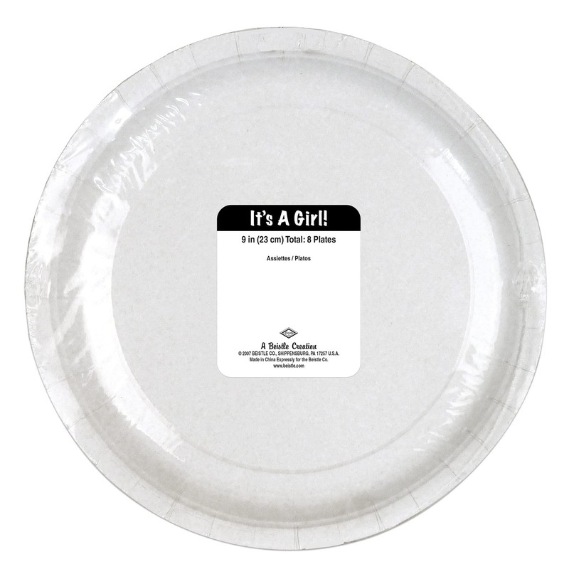 Beistle It's A Girl Plates, 9-Inch, Pink/White