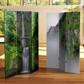 ORIENTAL Furniture Tall Double Sided Mountaintop Waterfall Canvas Room Divider, 6'/32"