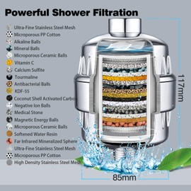 WuikerDuo Shower Filter Chlorine, Shower Water Filter for Removing Chlorine and Heavy Metals in Hard Water Suitable for All Standard Shower Filters