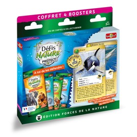 Bioviva Set - 4 Booster Challenges Nature Protect + 2 Shiny Orc and Shark Lined Totem Cards - 1 Poster with the List of All Animals - from 7 Years - 710299