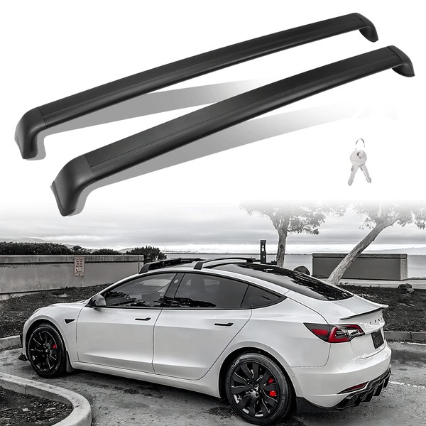 AUXPACBO Lockable Roof Rack Fits for Tesla Model 3 2017 2018 2019 2020 2021 2022 2023 Cross Bar Accessories Rooftop Luggage Cargo Carrier for Canoe Kayak Bike