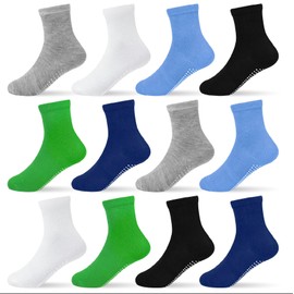 SkiBeaut Toddler Boys Socks- Kids Grips 12 Pairs Non Slip Skids Toddlers Girls Socks with Grippers for 5-7 Years