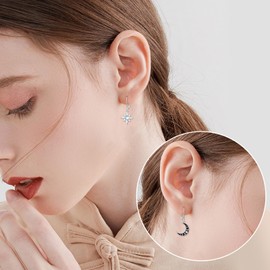 Moon and Star Earrings 925 Sterling Silver Moonstone Drop Dangle Dangling Earrings Black Moon Earrings for Women Jewellery Gift for Women