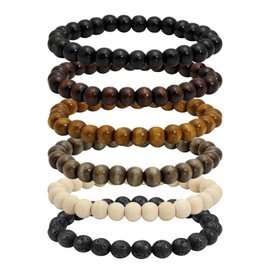 MILAKOO 6 Pcs 8mm Natural Wood Beads Bracelet for Men Women Lava Rock Bracelet for Oil Diffuser