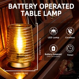 MJ PREMIER Cordless Lamps with Timer Battery Operated Lamp Glass Table Lamp Portable Battery Powered Beside Touch Lamp for Home Bedroom Kitchen Dining Bathroom Yellow