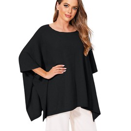 Iris Sprite Women's Pullover Poncho Elegant Poncho Scarf Knitted Cape Cardigan for Women, black, Unit size