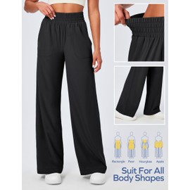 Ewedoos Wide Leg Pants Woman Lightweight Sweatpants Travel Track Work Yoga Dress Pants High Waisted with Pockets Casual Black